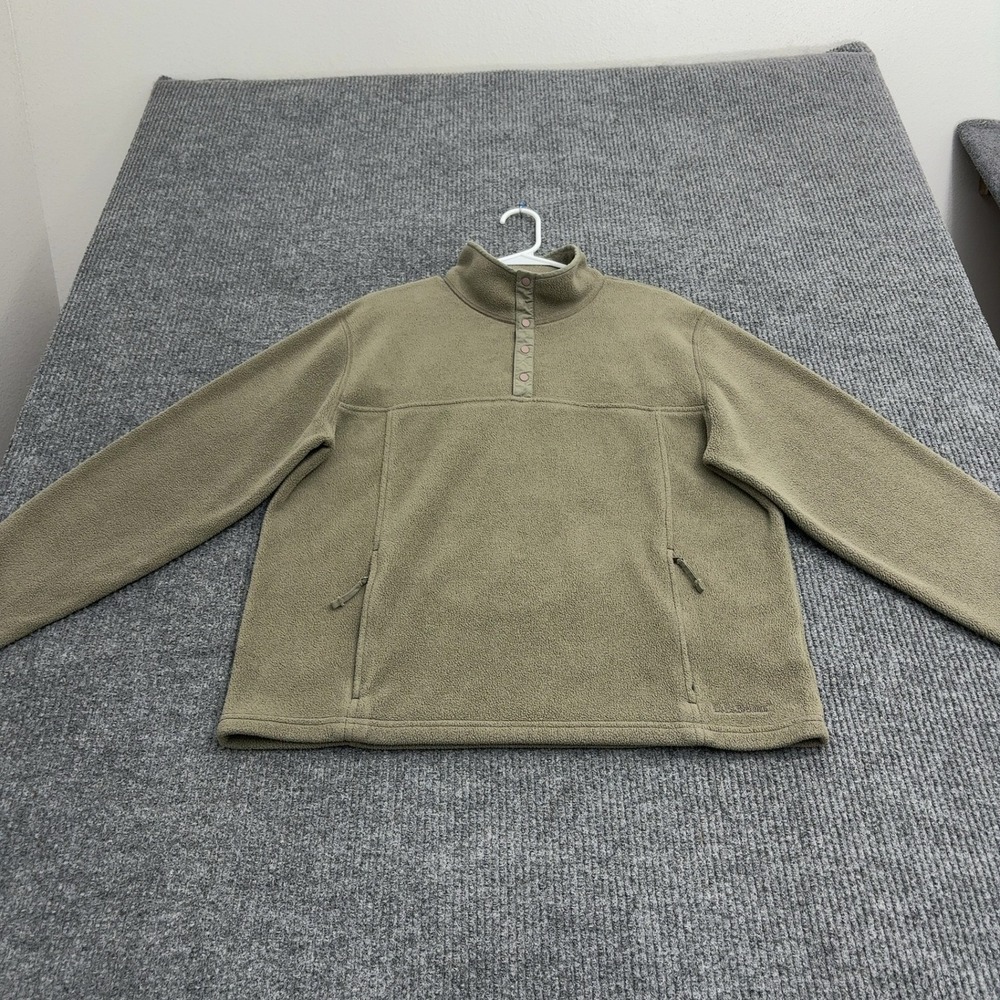 LL Bean Fleece Pullover Mens M Green Polyester Snap Neck Mock Neck Gorpcore